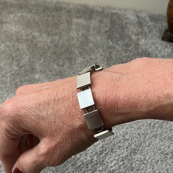 Vintage Taxco Silver Square Link Bracelet - Picture 3 of 9